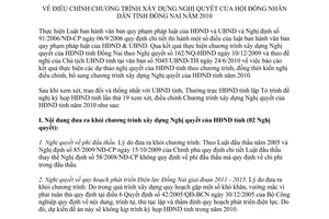 Tờ trình 238/TTr-HĐND điều chỉnh chương trình xây dựng Nghị quyết