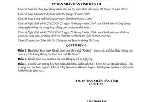Quyết định 18/2010/QĐ-UBND Quản lý cung cấp khai thác thông tin dịch vụ