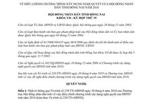 Nghị quyết 164/NQ-HĐND năm 2010 điều chỉnh chương trình xây dựng Nghị quyết