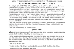 Quyết định 2272/QĐ-BVHTTDL Phương án chuyển đổi Hãng phim Giải phóng