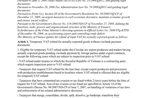 Circular No. 94/2010/TT-BTC guiding value-added tax refund for exported goods