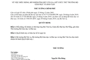 Quyết định 1000/QĐ-TTg bổ nhiệm ông Bùi Văn Ga, giữ chức Thứ trưởng