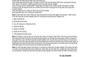 Thông tư 15/2010/TT-BGDĐT Chương trình khung khối ngành Tài nguyên – Môi trường