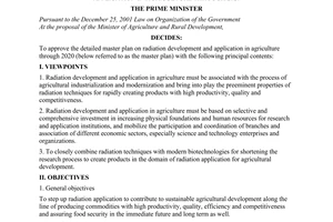 Decision No. 775/QD-TTg of June 02, 2010, approving the detailed master plan on radiation development and application in agriculture through 2020
