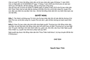 Nghị quyết 8g/2010/NQCD-HĐND đặt tên đường ở thị trấn Phú Lộc