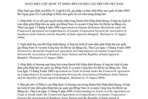 Thông báo 07/2010/TB-LPQT ngày điều ước quốc tế nhiều bên có hiệu lực