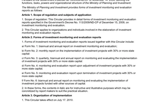 Circular No. 13/2010/TT-BKH providing forms of investment monitoring