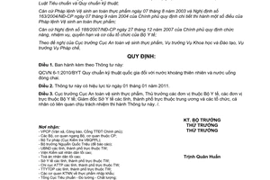 Thông tư 34/2010/TT-BYT Quy chuẩn kỹ thuật quốc gia nước khoáng