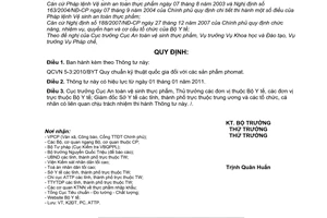 Thông tư 32/2010/TT-BYT Quy chuẩn kỹ thuật quốc gia các sản phẩm