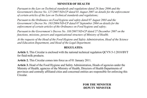 Circular No. 30/2010/TT-BYT the national technical regulation for fluid milk products