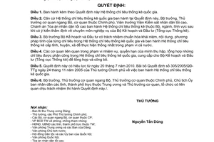 Quyết định 43/2010/QĐ-TTg  Hệ thống chỉ tiêu thống kê quốc gia