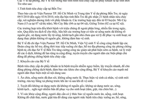 Thông báo 103/TB-DP tình hình tiêu chảy cấp do phẩy khuẩn tả tại tỉnh Bến Tre