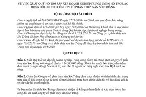 Quyết định 1275/QĐ-BTCQuỹ Hỗ trợ sắp xếp doanh nghiệp Trung ương hỗ trợ lao động