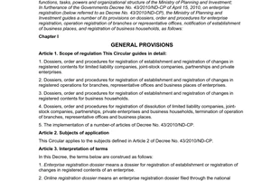Circular No. 14/2010/TT-BKH guiding a number of provisions