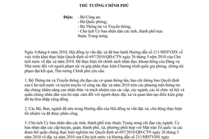 Công điện 943/CĐ-TTg đặc xá năm 2010