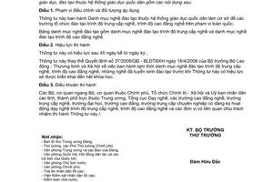 Thông tư 17/2010/TT-BLĐTBXH  Danh mục nghề đào tạo trình độ trung cấp, c