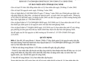 Quyết định 1697/2010/QĐ-UBND sửa đổi 1714/2009/QĐ-UBND quản lý tài nguyên nước Quảng Ninh