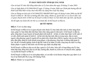 Quyết định 1714/QĐ-UBND năm 2010 chức năng nhiệm vụ Sở Kế hoạch đầu tư Quảng Ninh