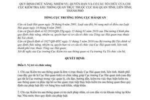 Quyết định 1166/QĐ-TCHQ chức năng, nhiệm vụ, quyền hạn cơ cấu tổ chức