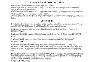 Quyết định 10/2010/QĐ-UBND giao nhiệm vụ quản lý đầu tư xây dựng