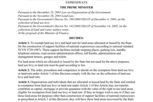 Decision No. 44/2010/QD-TTg  on the exemption from land use levy or land rent