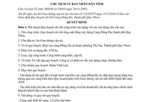 Quyết định 1212/QĐ-CTUBND 2010 Quy hoạch chi tiết Tổng mặt bằng xây dựng cảng Đống Đa Bình Định