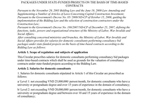 Circular No. 18/2010/TT-BLDTBXH on salaries for domestic consultants performing