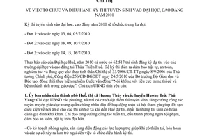 Chỉ thị 28/CT-UBND năm 2010 tổ chức thi tuyển sinh đại học 2010 Thừa Thiên Huế