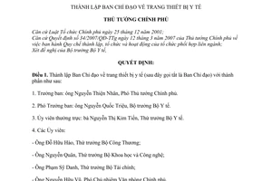 Quyết định 831/QĐ-TTg thành lập Ban Chỉ đạo trang thiết bị y tế