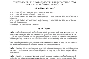 Quyết định 44/2010/QĐ-TTg miễn tiền sử dụng đất, thuê đất xây dựng công trình ph