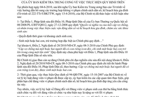 Thông báo 347-TB/TW kết luận Bộ Chính trị sửa đổi, quy định 94-QĐ/TW