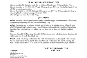 Quyết định 15/2010/QĐ-UBND Bảng giá chuẩn nhà vật kiến trúc