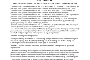 Joint Circular No. 25/2010/TTLT-BCT-BGTVT-BTC providing the import of brand-new