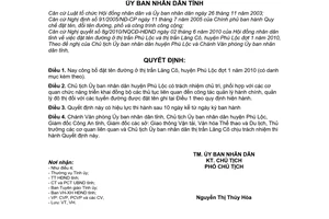 Quyết định 21/2010/QĐ-UBND đặt tên đường ở thị trấn Lăng Cô, huyện Phú Lộc