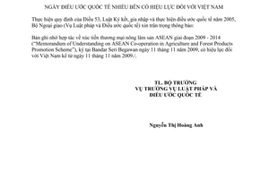 Thông báo 08/2010/TB-LPQT  ngày điều ước quốc tế nhiều bên có hiệu lực