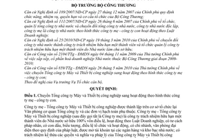 Quyết định 3168/QĐ-BCT chuyển Tổng công ty Máy và Thiết bị công nghiệp