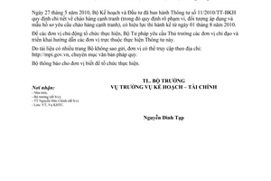 Công văn 160/BTP-KHTC thực hiện Thông tư 11/2010/TT-BKH