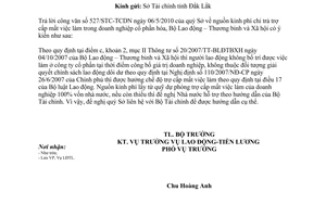 Công văn 1899/LĐTBXH-LĐTL kinh phí trả trợ cấp mất việc