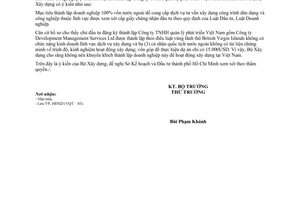 Công văn 1079/BXD-HĐXD  thành lập Công ty TNHH quản lý phát triển Việt Nam