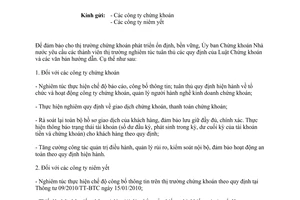 Công văn 1739/UBCK-QLKD tăng cường giám sát hoạt động thị trường chứng khoán