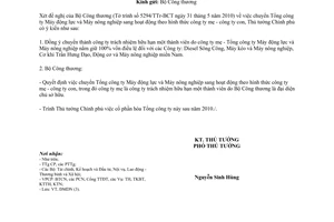 Công văn 1019/TTg-ĐMDN chuyển Tổng công ty Máy động lực Máy nông nghiệp