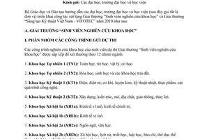 Công văn 3555/BGDĐT-KHCNMT tổ chức xét tặng Giải thưởng Sinh viên nghiên cứu