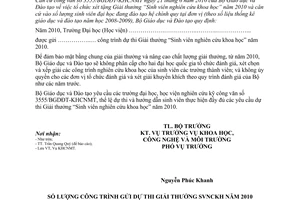 Công văn 3563/BGDĐT-KHCNMT công trình dự thi Giải thưởng Sinh viên