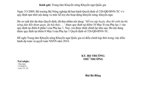 Công văn 1685/BNN-TC đính chính Quyết định 526/QĐ-BNN-TC