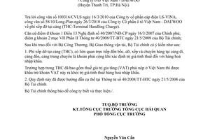 Công văn 7164/BTC-TCHQ  phí xếp dỡ tại cảng (THC-Terminal Handling Charge)