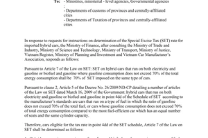Official Dispatch No.7109/BTC-CST special excise tax rate for hybrid cars 2010