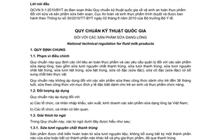 Quy chuẩn kỹ thuật Quốc gia QCVN 5-1:2010/BYT về các sản phẩm sữa dạng lỏng do Bộ trưởng Bộ Y tế ban hành