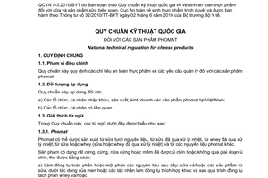 Quy chuẩn kỹ thuật Quốc gia QCVN 5-3:2010/BYT về các sản phẩm phomat do Bộ trưởng Bộ Y tế ban hành