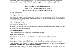 Quy chuẩn kỹ thuật Quốc gia QCVN 5-4:2010/BYT về các sản phẩm chất béo từ sữa do Bộ trưởng Bộ Y tế ban hành