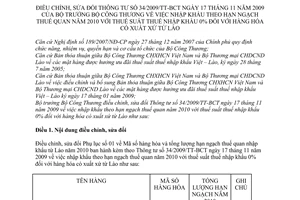 Thông tư 27/2010/TT-BCT sửa đổi Thông tư 34/2009/TT-BCT nhập khẩu theo hạn ngạch